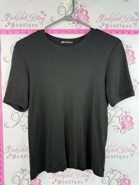 Zara t-shirt, basic black stretchy, top Black Crewneck Short Sleeve T-Shirt